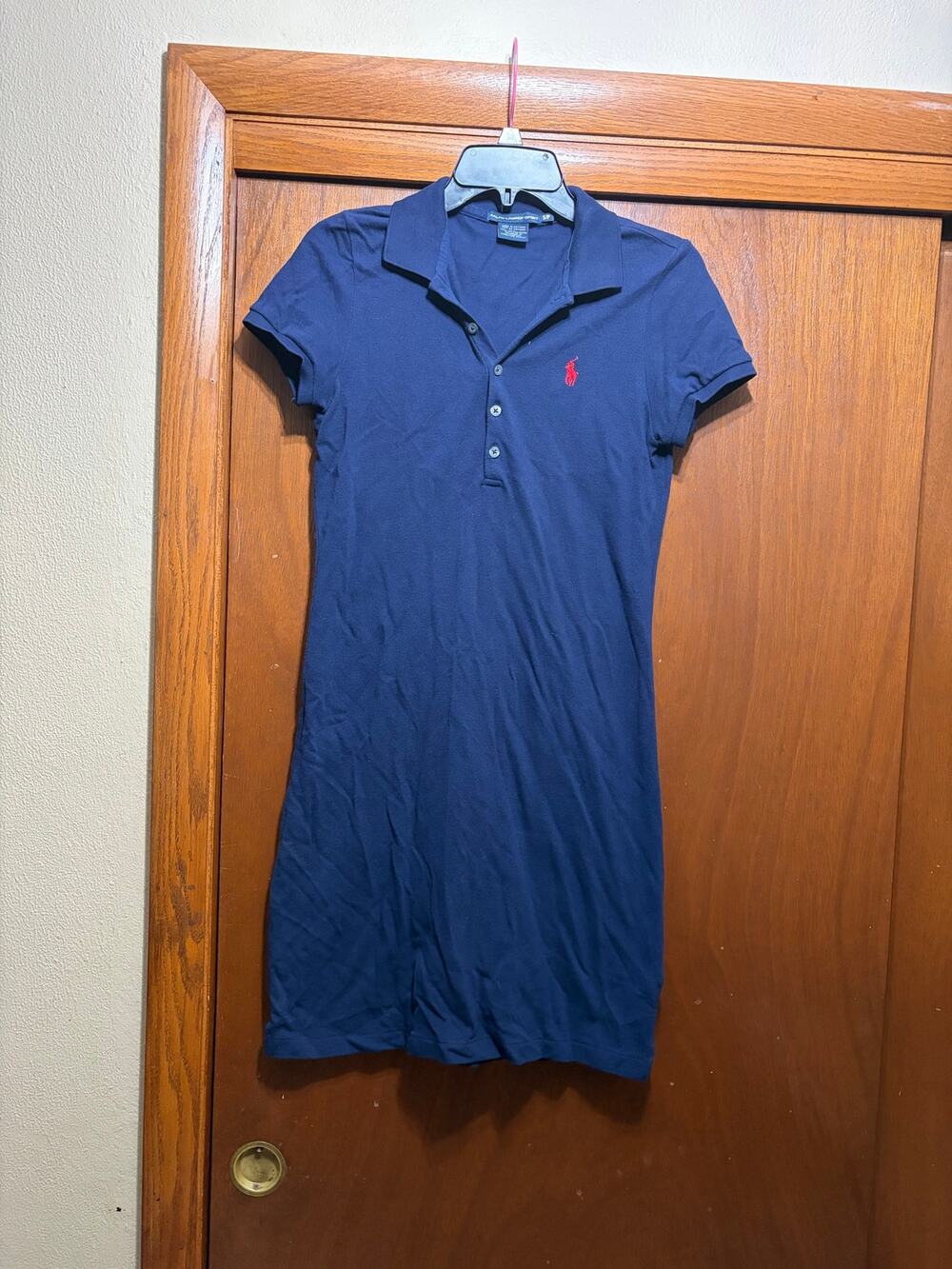 Ralph Lauren Sport Polo Dress Women's S Navy Blue Red Pony Logo Preppy